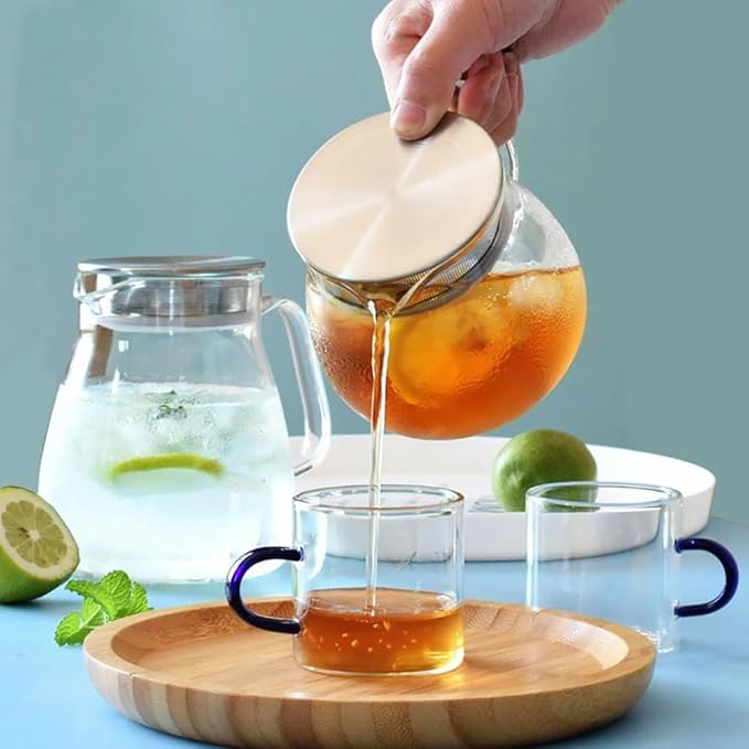 IwaiLoft Glass Teapot with Removable Stainless Steel Filter Lid Stovetop & Microwave Safe Borosilicate Glass Kettle for Loose Leaf, Blooming Tea And Coffee Sharing (15OZ) - Bloomnest