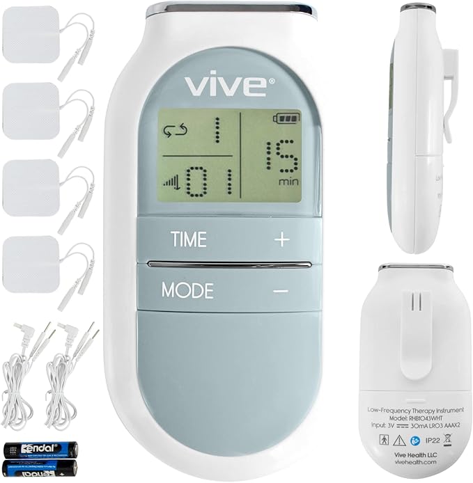 Vive Stim Machine Portable Muscle Stimulator - Digital TENS Unit Electrode Pad Device - Electrotherapy Massager for Neck, Back, Nerve and Sciatica Pain Relief - Personal Electric Home EMS Therapy Vive