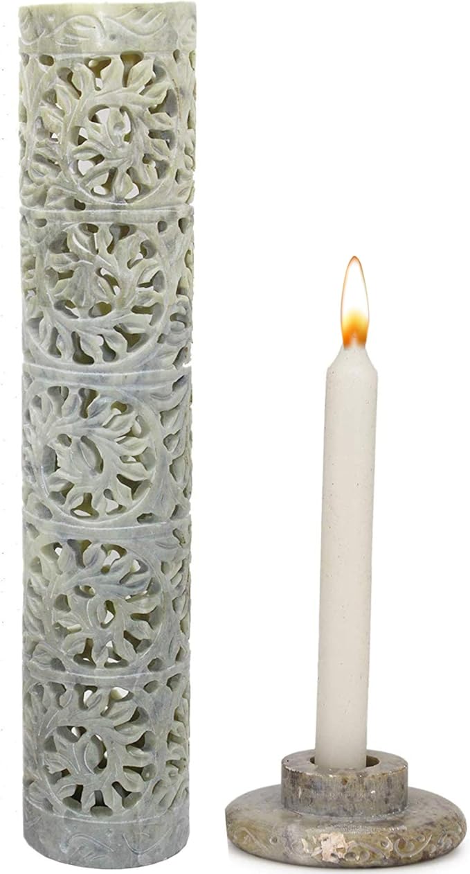 Carry Me Marble Soapstone Incense Stick Holder | Candle Burner | Tea Light Holder - Perfect Handmade Floral Carving for Gifting. Decorative Home and Office Decor.(3 x 3 x 11 Inches) - Bloomnest