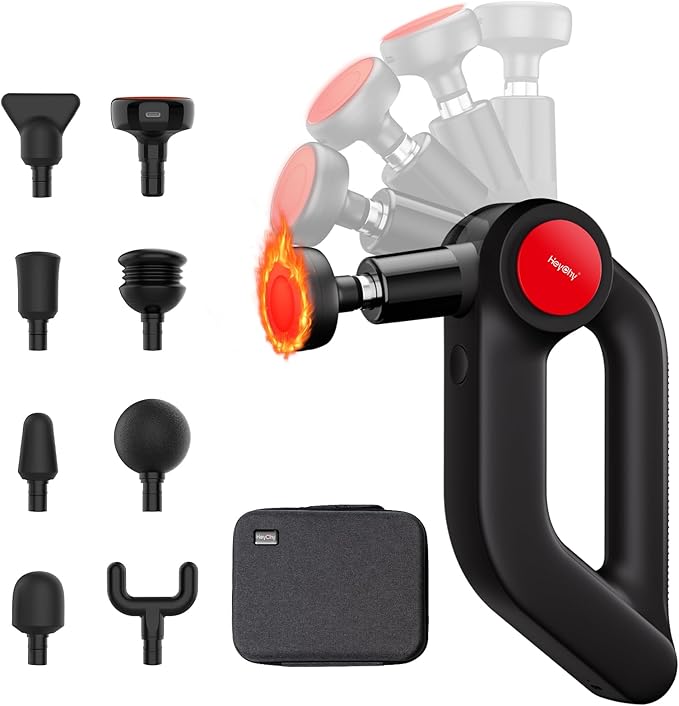 Deep Tissue Massage Gun with Heat, 12mm Amplitude Percussion Massager for Athletes & Muscle Relief, Professional Handheld Masssger Gun for Neck, Back, Shoulder, Leg, Gift for Men, Black - Bloomnest
