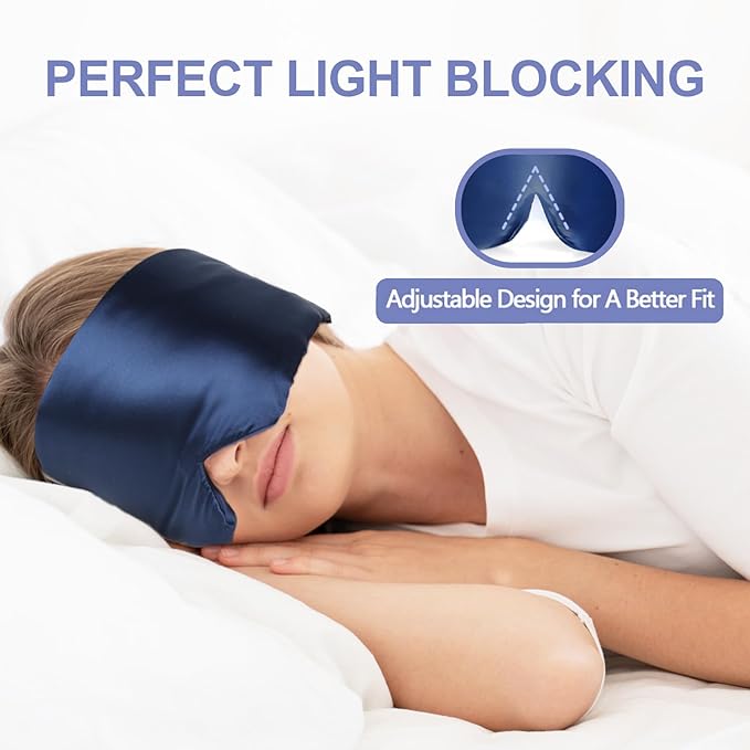 Mulberry Silk Sleep Mask for Side and Back Sleepers, Blackout Eye Mask for Sleeping for Women Men with Adjustable Wide Band, Comfortable Soft Pressureless Eye Cover for Sleeping in Large Size - Bloomnest