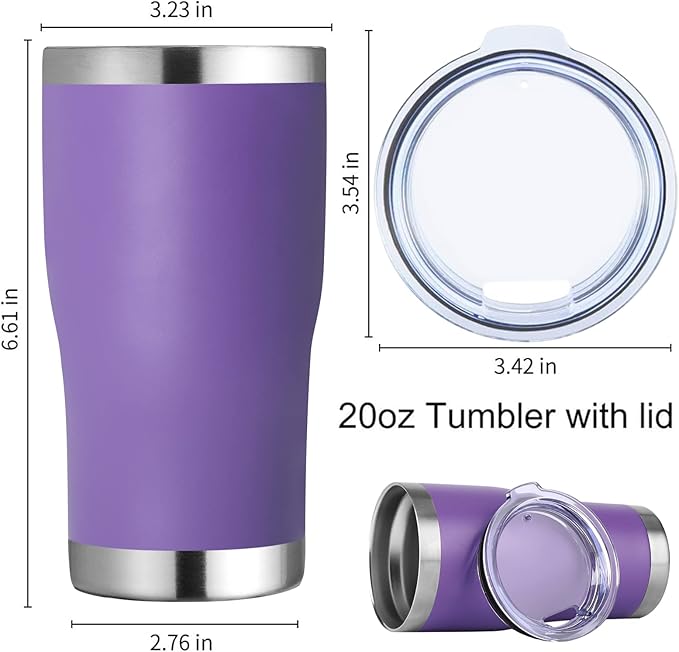DOMICARE 20oz Tumbler with Lid Stainless Steel Tumblers Bulk, Double Wall Vacuum Insulated Coffee Travel Mug Powder Coated Tumbler, 1 Count (Pack of 1) Purple