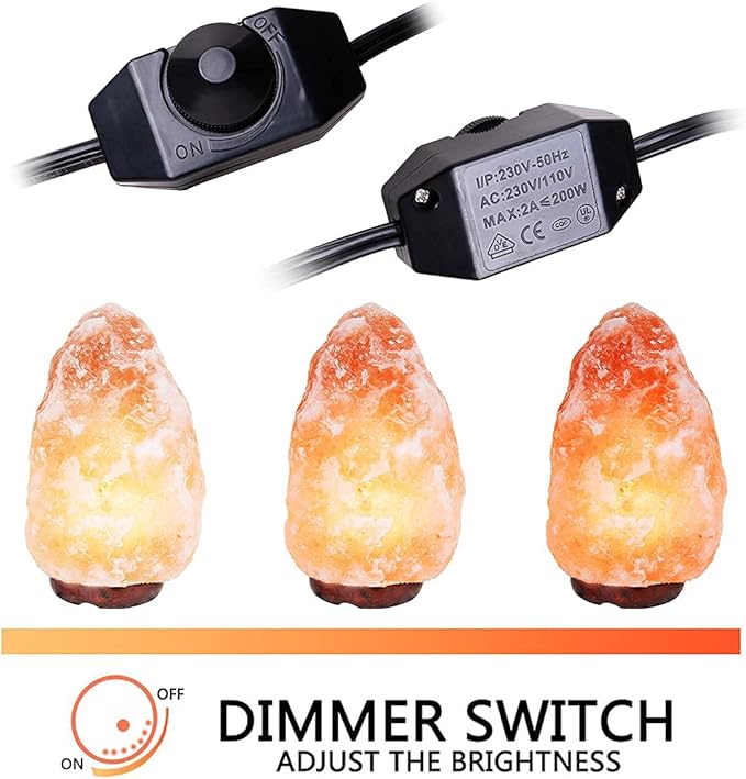 Himalayan Salt Lamp Cord Replacement with Dimmer Switch(2-Pack) and E12 Halogen Salt Lamp Bulbs(6-Pack) - Bloomnest