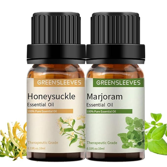 GREENSLEEVES Marjoram Honeysuckle Essential Oil Set, 2 x 10ml Pure Plant-Based Fragrance Oil for Aromatherapy, Essential Oils for Diffuser, Massage, Bath Bomb, Scented Candle Soap Making GREENSLEEVES