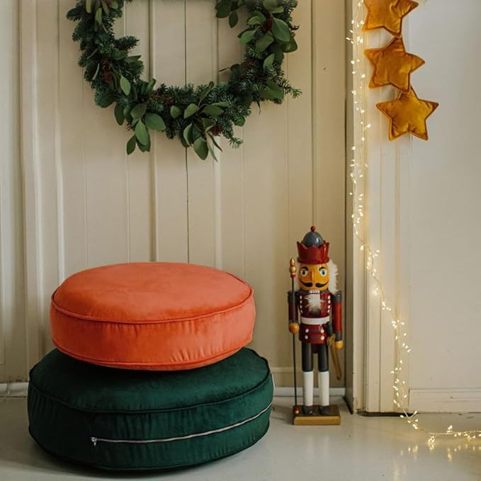 Round Floor Pillow Cover Velvet Throw Seating Pouf Yoga Meditation Cushion Plush Case Reading Room Decor Cover Only (19.7IN, Brick Red)