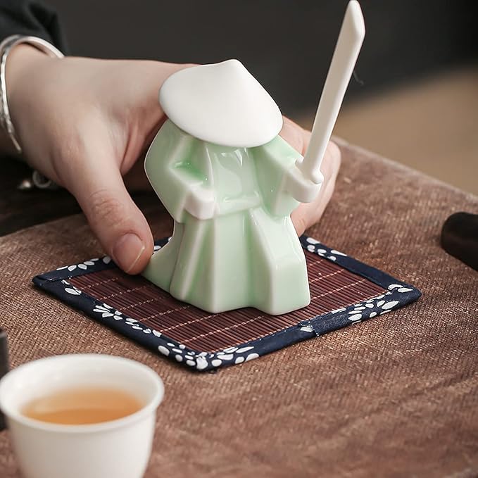 LYART Tea Pet Warrior Statue Figurine Tea Ornament Accessories Cute Kung Fu Tea Ceramic Sculpture Decoration Gift for Tearoom Home Office Children's Day Gift for Tea Lover 1pcs(Green) - Bloomnest