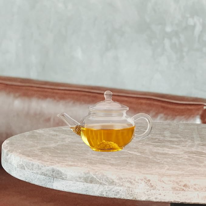BESPORTBLE Heat Resistant Glass Tea Pitcher with Mesh Strainer Clear Small Teapot for Flower and Fruit Tea Comfortable Handle for Women and Housewarming Parties