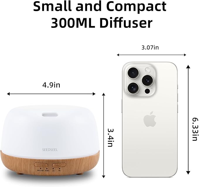 300ML Essential Oil Diffuser with 7-Color LED Lights and Remote Control, Modern Minimalist Design, High-Efficiency Ultrasonic Mist Aromatherapy Diffuser for Home - Bloomnest