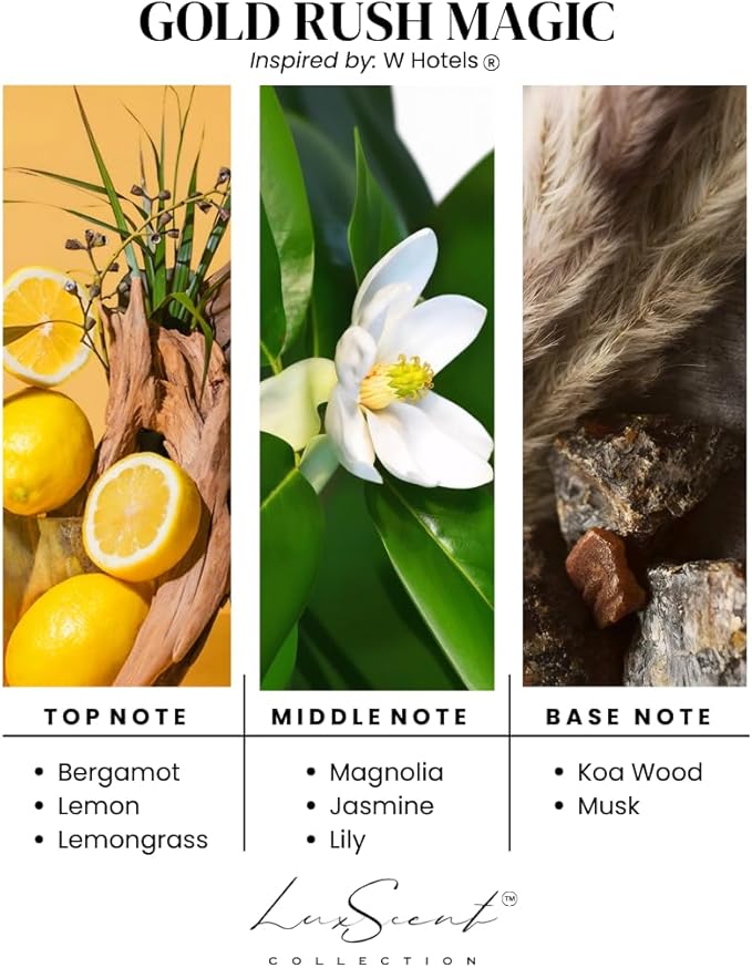 Aroma Scent Diffuser Starter Kit for Up to 1000SQ. FT. Coverage - 120ML Waterless Essential Oil Scent Included - Luxury Aroma Diffuser Ideal for Home, Office & Hotel (Silver, Gold Rush Magic) - Bloomnest