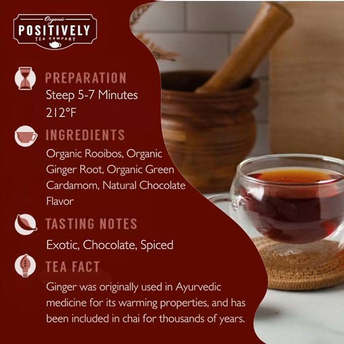Organic Positively Tea Company, Rooibos Chocolate Chai Tea Bags, 20 Count - Bloomnest