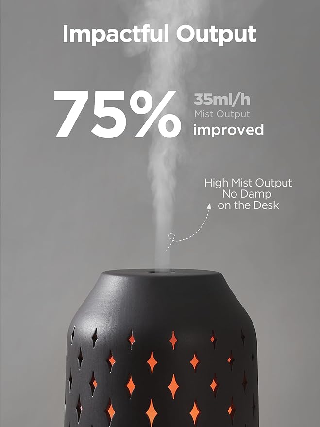 InnoGear Aromatherapy Diffuser, 150ml Ceramic Diffuser Ultrasonic Humidifier Cool Mist Essential Oil Diffusers for Home Air Diffuser with 2 Mist Modes Waterless Auto Off, Black - Bloomnest