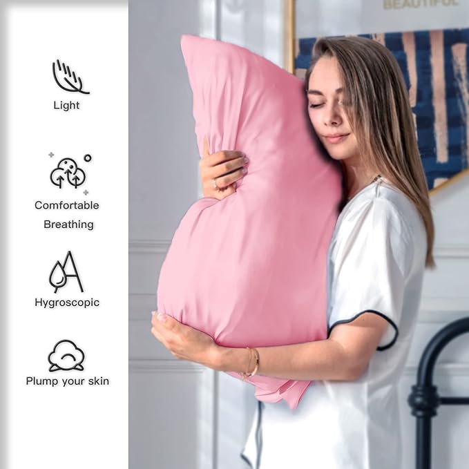 Mulberry Silk Pillowcase for Hair and Skin Pillow Case with Hidden Zipper Soft Breathable Smooth Cooling Silk Pillow Covers for Sleeping (Pink, King,1Pcs) - Bloomnest