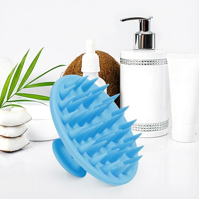 Meartchy Silicone Scalp Massager Shampoo Brush, Scalp Brush for Hair Growth & Dandruff Removal, Hair Scrubber Scalp Stimulator Exfoliator Brush with Soft Bristles for Wet Dry Scalp Care (Light Blue) Meartchy