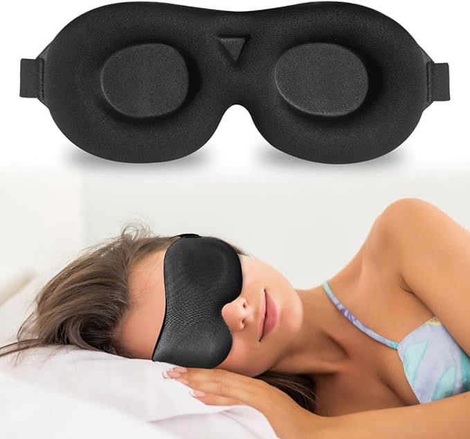 DTS Eye Sleep Mask for Side Sleepers Men Women Zero Eye Pressure 3D Cups Complete Light Blocking Night Blindfold with Adjustable Strap Shade Cover Sleeping Mask for Travel Nap Work Home (Black) - Bloomnest