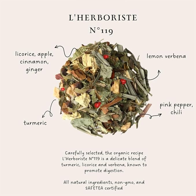 Palais des Thés Caffeine-Free Tea - L'Herboriste N°119 Organic Digestion Herbal Tea Blend Turmeric, Licorice & Verbena - Premium Tea Bags, Serves 20 Cups - Bloomnest