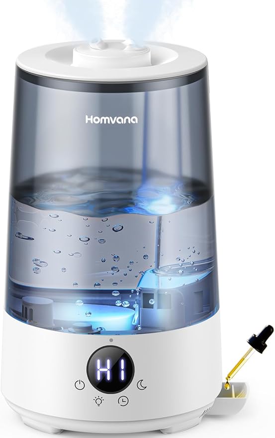 Homvana Humidifiers for Bedroom Home, 3.6 L Cool Mist Top-Fill 34H Super Long Time, Quiet 23dB, Baby Humidifier, Oil Diffuser for Large Room, House, Plant, Nursery, Office, BPA FREE, Ultrasonic (Grey) - Bloomnest