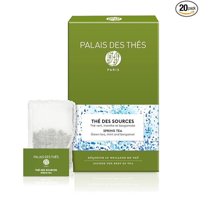 Palais des Thés - Spring Green Tea, Mint & Bergamot - Premium Tea Bags, Serves 20 Cups - Bloomnest