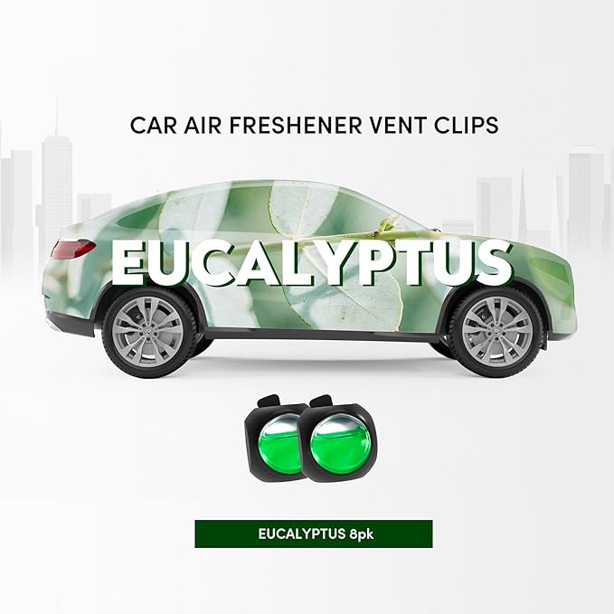 Car Air Freshener Vent Clips, 8 Pack, Provides Long-Lasting Scent, Up to 240 Days, Odor Eliminator (Eucalyptus) - Bloomnest
