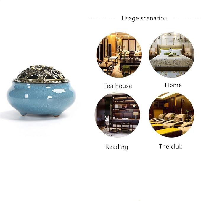 Ceramic Incense Burner, Ceramic Incense Burner with Lid, Cone Incense Burner, Cone Coil Incense Holder for Home Decor Yoga Spa Meditation(Blue) - Bloomnest