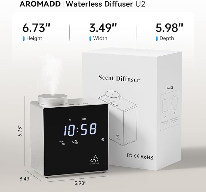 2026 Smart Waterless Diffuser, 2000 Sq.Ft Cold Air Scent Machine with Clock & Environmental Display | 7 Fragrance Levels, 9 Timer Settings, Hotel Collection Diffuser for Home & Large Rooms (Silver) - Bloomnest