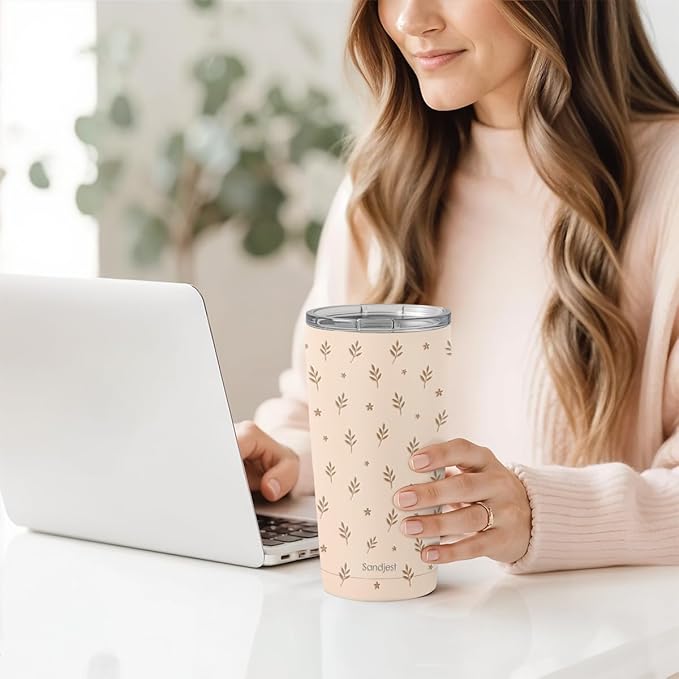 SANDJEST Botanical Tumbler 20oz, Stainless Steel Travel Cup with Lid, Insulated Coffee Mug, Botanical Gifts for Women Girls Friends Sisters on Birthday Christmas - Bloomnest