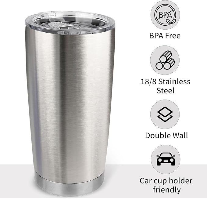 20oz Stainless Steel Tumbler with Lid, Travel Mug - Double Wall Vacuum Powder Coated Cup - Stainless steel, 1 Pack - Bloomnest