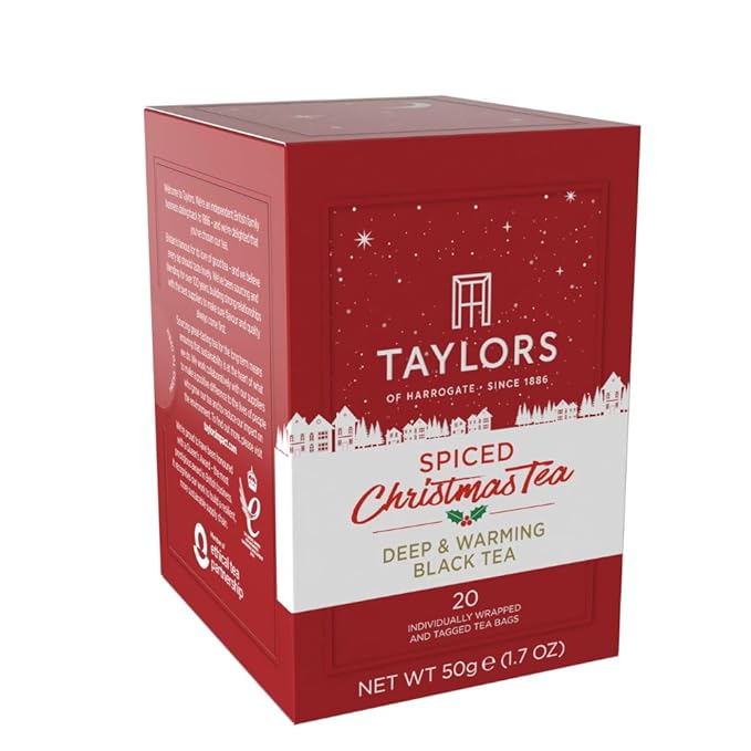 Taylors of Harrogate Spiced Christmas, Holiday Black Tea, Individually Wrapped Bags, 20 Count (Pack of 6), Deep, Festive and Spiced, Caffeinated, Enjoy Hot or Iced, 120 Teabags - Bloomnest