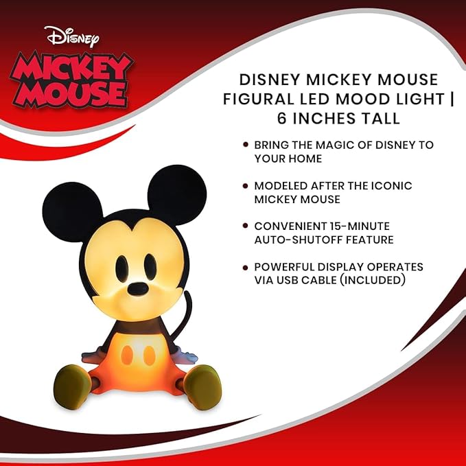 Disney Mickey Mouse Figural Mood Light | Nightstand Table Lamp with LED Light for Bedroom, Desk, Living Room | Home Decor Room Essentials, Cute Gifts and Collectibles | 6 Inches Tall - Bloomnest