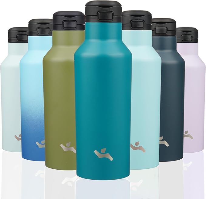 Insulated Water Bottle with Straw,17 OZ Double Wall Vacuum Stainless Steel Water Flask with 2 Lids,Lake Blue - Bloomnest