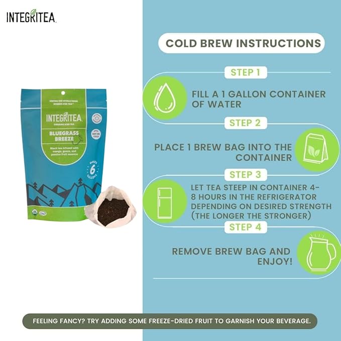 IntegriTEA Bluegrass Breeze Hot or Cold Brew Organic Black Tea Bags Infused with Guava Passion Fruit Mango- 6-Bags Unsweetened Tea Pack Makes 6 Gallons - Bloomnest