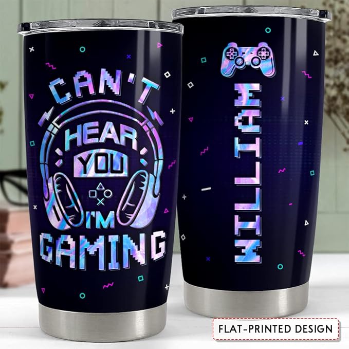 SANDJEST Personalized Gamer Tumbler Can't Hear You I'm Gaming 20oz 30oz Tumbler with Lid Gift for Boys Men Game Lover on Birthday - Bloomnest