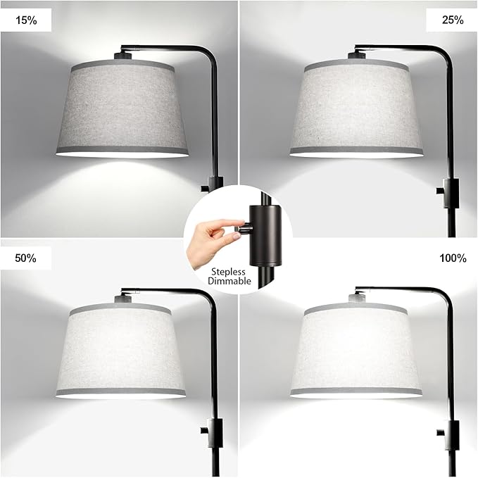 【Upgraded】 Dimmable Floor Lamp, 1000 Lumens LED Edison Bulb Included, Arc Floor Lamps for Living Room Modern Standing Lamp with Gray Shade, Tall Lamps for Living Room Bedroom Office Dining Room - Bloomnest