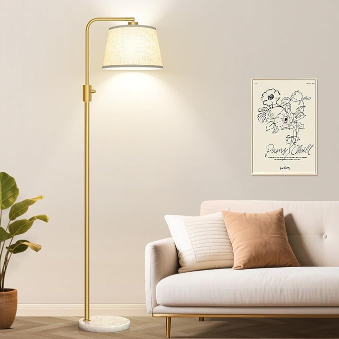 Nintiue Dimmable Gold Floor Lamp, 1000 LM LED Edison Bulb Included, Arc Floor Lamps for Living Room with Marble Base, Modern Standing Lamp Tall Lamps for Living Room Bedroom - Bloomnest