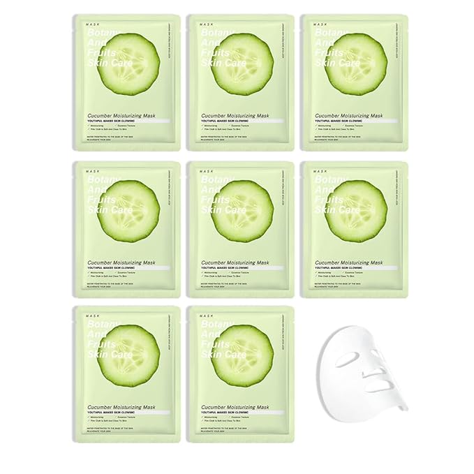 8 Pack Cucumber Face Sheet Mask Skincare,Hydrating Face Mask For Sensitive Skin,Moisturize,Soothing,Nourish for All Skin Types,Natural Spa Party Facial Mask Skincare Set for Women Men - Bloomnest