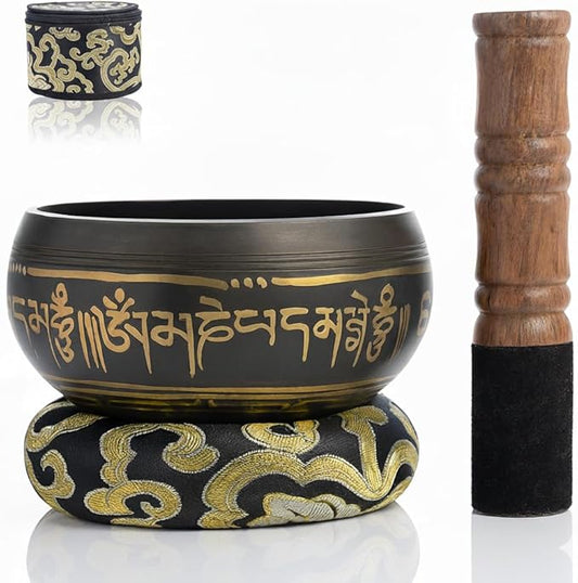 Tibetan Singing Bowl Set with Fabric Gift Case - Sound Bowl Meditation Set - Meditation Bowl - Handcrafted in Nepal - Sound Healing Instrument - For Sound Bath, Reiki Supplies, Meditation Accessories