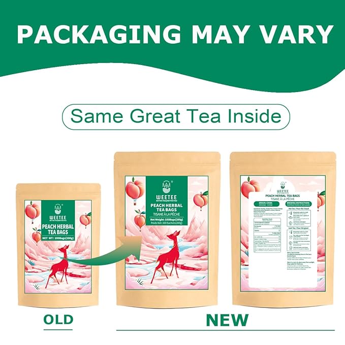 WT WEETEE Peach Herbal Tea Bags, Caffeine Free Tea Made with Rose Hip, Orange Peel, Hawthorn, Chamomile, Hibiscus & More, 100 Counts Peach and Herbs Good for Iced - Bloomnest