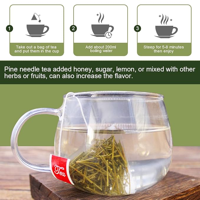 Organic Pine Needle Tea Bags - 100% Pure Natural Dried Pine Needles Herbal Tea, Effectively Antioxidant & Immune Support, Caffeine Free, 30 Tea Bags - Bloomnest