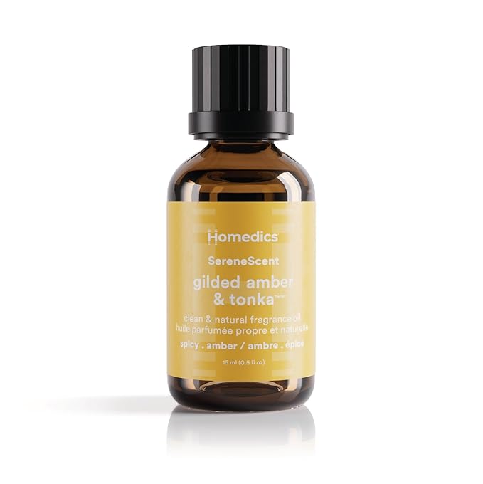 Homedics SereneScent Waterless Diffuser Oil Refill — Gilded Amber & Tonka (15ml). Compatible with Compact SereneScent Diffusers. Warm & Luxurious Home Fragrance. Plug & Play. Homedics
