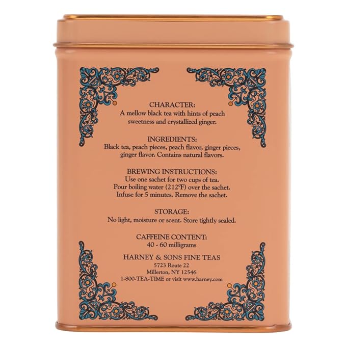 Harney & Sons Peaches & Ginger Black Tea, 20ct sachet tin - Bloomnest
