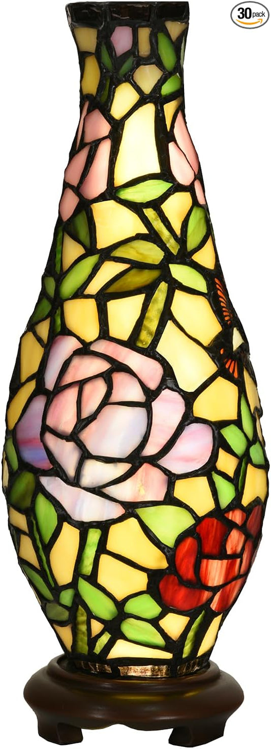 A0010 Tiffany Style Vase Table Lamp LED with 3 Lighting Modes and 10 Brightness Dimming, Handmade Stained Glass Accent Lamp for Bedside Livingroom Bedroom Home Decoration - Bloomnest