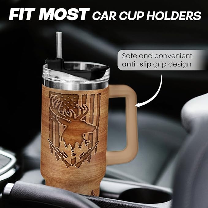 SANDJEST Hunting Tumbler Gift for Men, 40oz Stainless Steel Insulated Coffee Tumbler With Lid & Straw, Travel Cup Gift for Dad Husband, Christmas Birthday Father's Day - Bloomnest