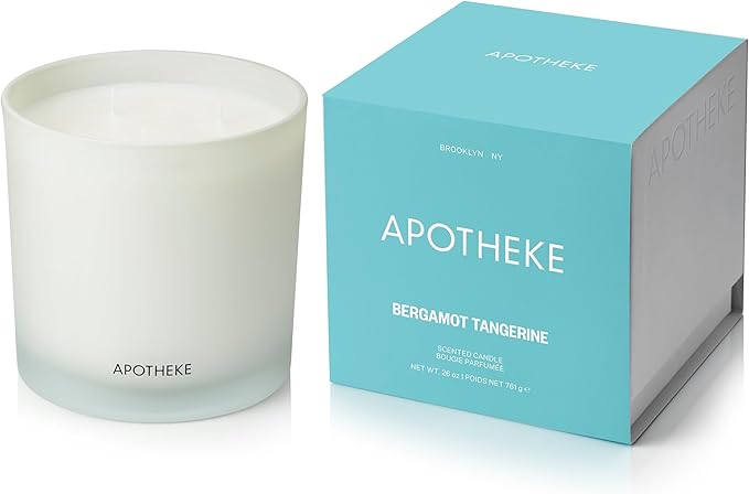 Apotheke 3-Wick Scented Candles for Home, Bergamot Tangerine - 26 oz Soy Wax Aromatherapy Jar Candle with Perfume-Grade Essential Oils - Gift for Women & Men - Bergamot, Tangerine & Sweet Dahlia - Bloomnest