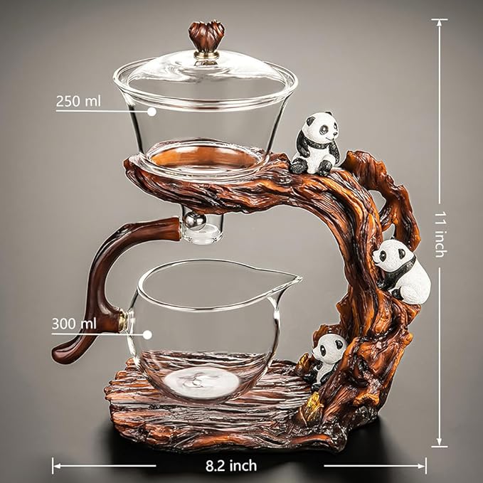 Lazy Kungfu Drip TeaPot, Heat Resistant Tea Set, Semi-Automatic Glass Teapot Suit for Magnetic Water Flow Wooden Glass Teapot Set