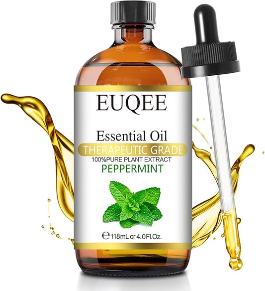EUQEE Peppermint Essential Oil 118 ml Pure Peppermint Oil with Glass Dropper, Great for Aromatherapy, Diffuser, Soap Candle Making - 4Fl. Oz - Bloomnest