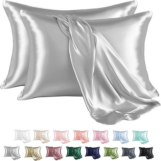 MR&HM Satin Pillowcase for Hair and Skin, Silk Satin Pillowcase 2 Pack, King Size Pillow Cases Set of 2, Silky Pillow Cover with Envelope Closure (20x40, Silver Grey) - Bloomnest