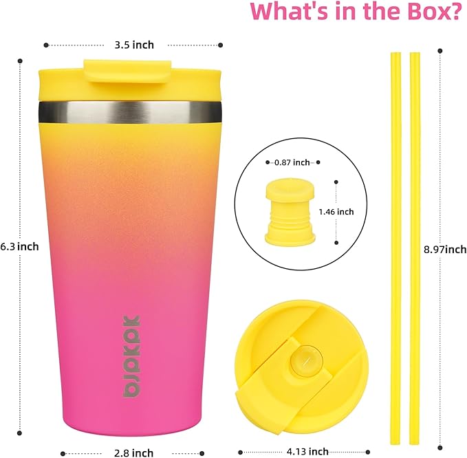 BJPKPK 18oz Stainless Steel Insulated Tumbler With lid And Straw Travel Coffee Thermal Tumblers Cup For Women And Men,Pink Yellow Rose - Bloomnest