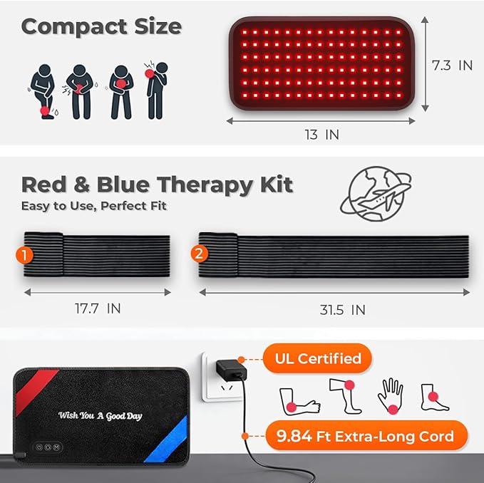 Red Light Therapy for Body – 90 LEDs Triple Wavelength (660/850/460nm), 13"x7.3" Wearable Infrared Light Therapy Pad for Pain Relief, Muscle Recovery & Skin Care – 27 Customizable Options LIGHTIUM