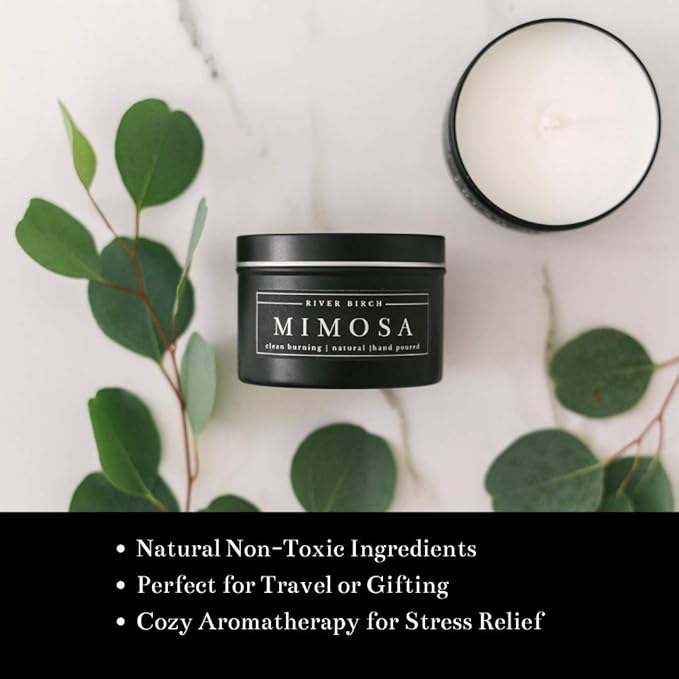 River Birch Candles Mimosa Scented Candle | Premium, All-Natural, Non-Toxic, Soy Candles | 8 oz. Black Matte Tin Travel Candle | Cozy Relaxing Gifts for Home - Bloomnest