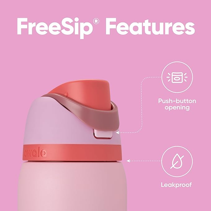 Owala FreeSip Insulated Stainless Steel Water Bottle with Straw for Sports and Travel, BPA-Free Sports Water Bottle, 32 oz, Pink, Angel Food Cake Owala
