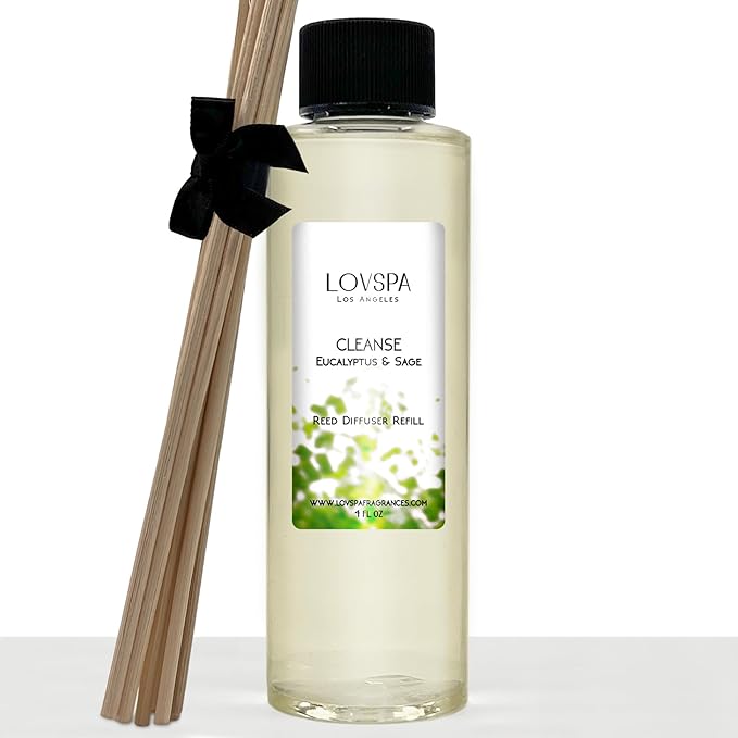LOVSPA Cleanse Eucalytpus Sage Diffuser Oil - Luxury Essential Oils for Diffuser Refill & Air Freshener Room Spray - Long-Lasting & Natural Home Fragrance, Scented Oil for Diffusers, USA Made, 4oz - Bloomnest